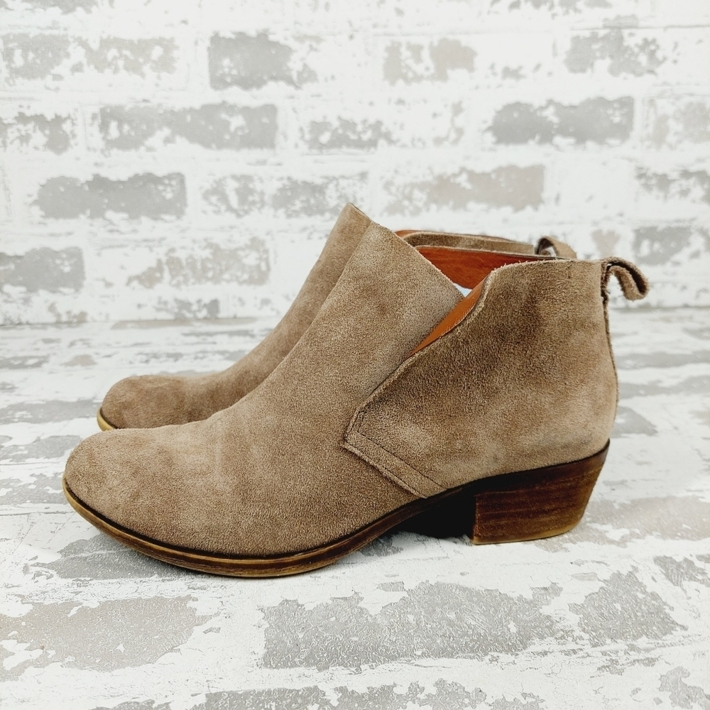 Lucky Brand Tan & Brown Leather Comfort Suede Block Heel Ankle Boots B266